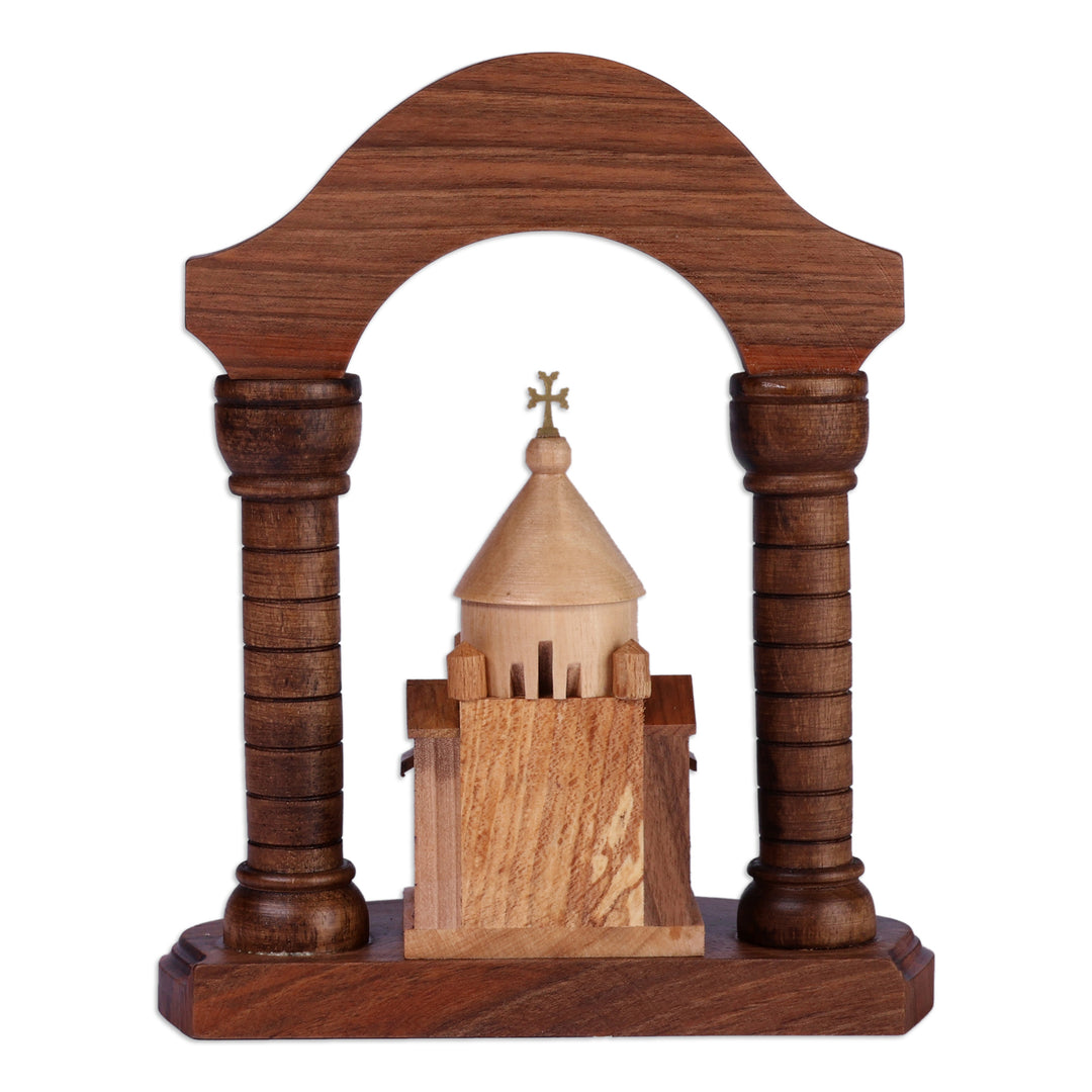 Carved Armenian Arch and Saint Hripsime Beech Wood Sculpture - Saint Hripsime with Arch