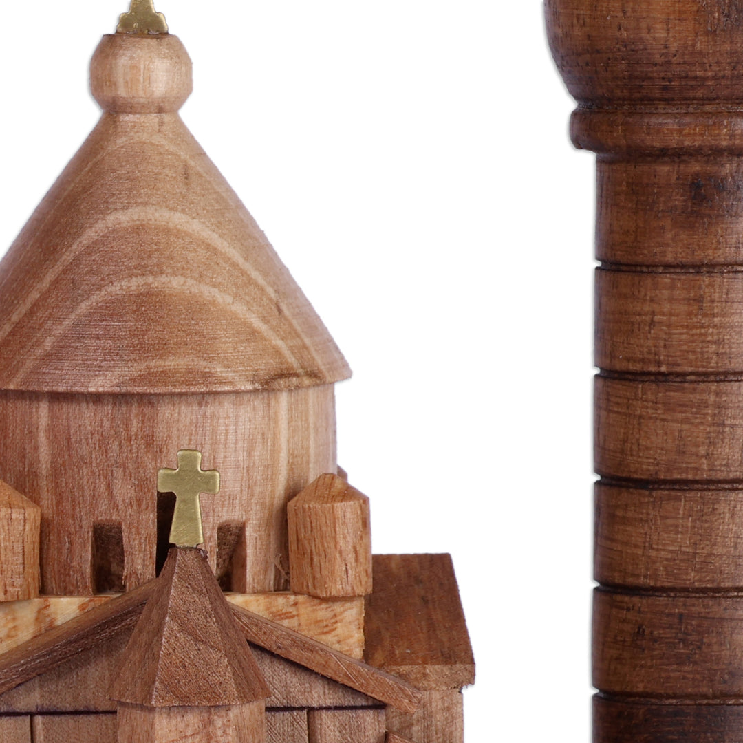 Carved Armenian Arch and Saint Hripsime Beech Wood Sculpture - Saint Hripsime with Arch