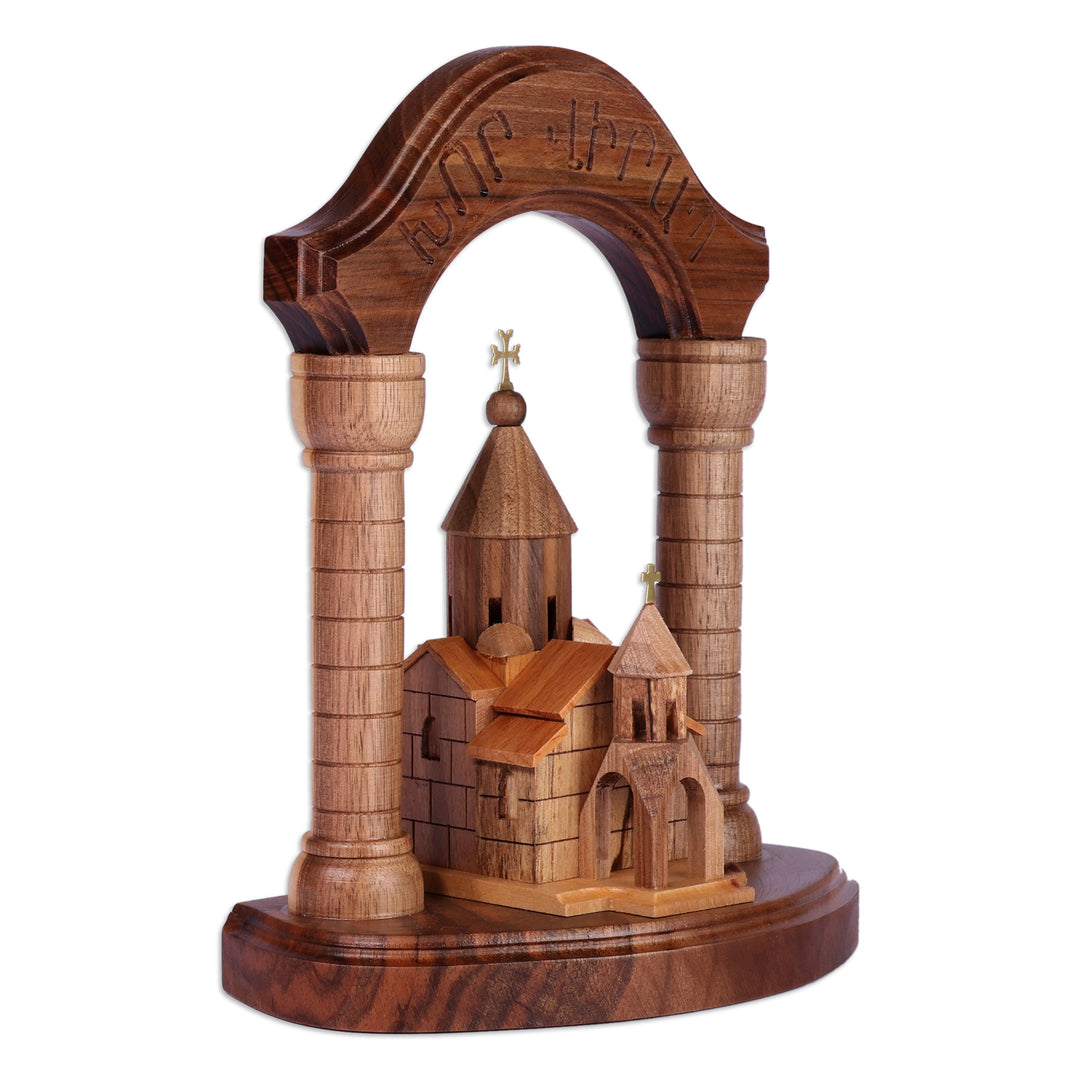 Armenian Arch and Khor Virap Monastery Beech Wood Sculpture - Khor Virap Monastery with Arch