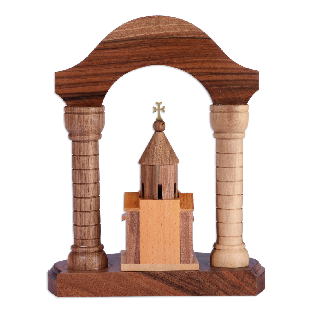 Armenian Arch and Khor Virap Monastery Beech Wood Sculpture - Khor Virap Monastery with Arch
