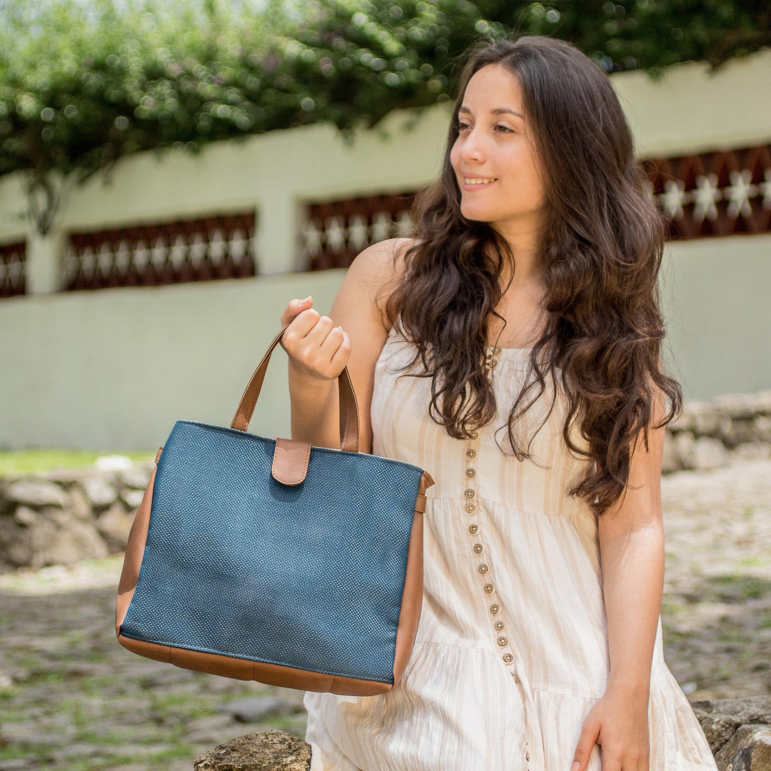 Fair Trade Faux Leather-Accented Handbag from Costa Rica - Mahogany Promenade