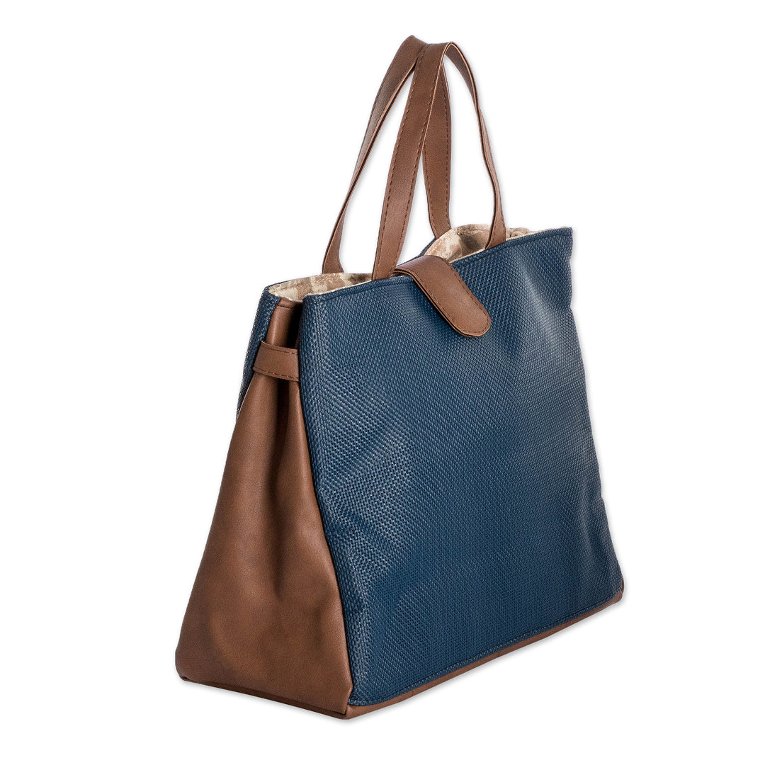 Fair Trade Faux Leather-Accented Handbag from Costa Rica - Mahogany Promenade