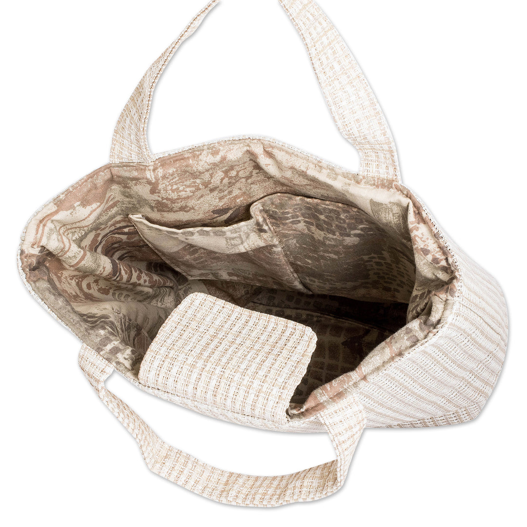 Spring-Themed Floral Ecru Beige Tote Bag from Costa Rica - Blooming Ecru