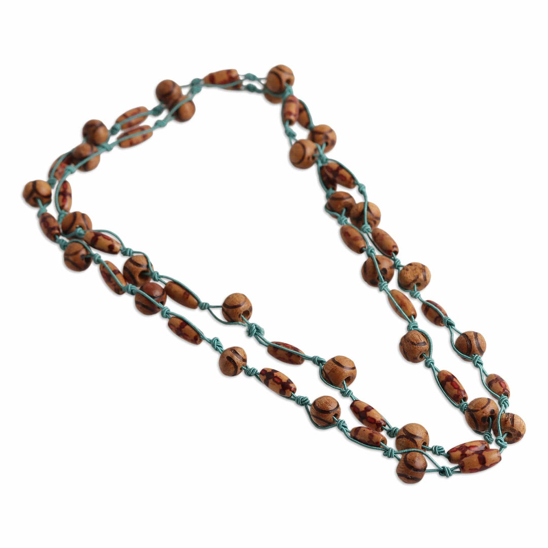 Bohemian Turquoise and Brown Wood Beaded Station Necklace - Island Glam