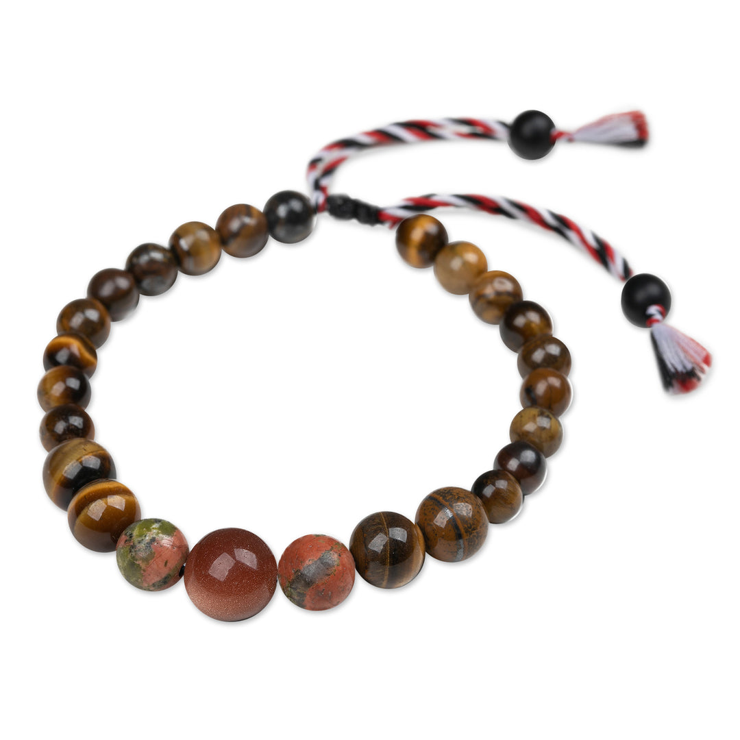 Yoga Tridatu Men's Onyx Tiger's Eye Unakite Pendant Bracelet - Tridatu Protection