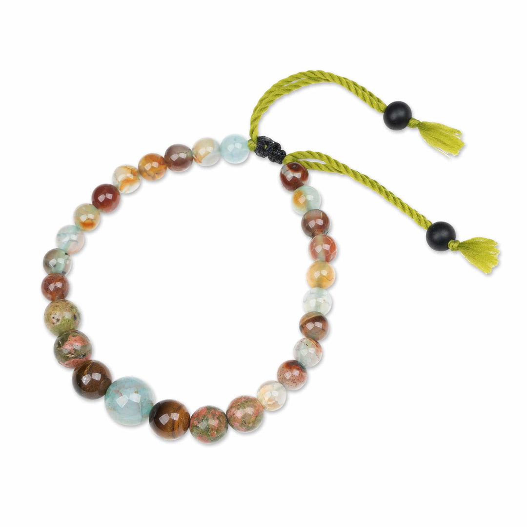 Adjustable Green Multi-Gemstone Beaded Bracelet from Bali - Hopeful Sense