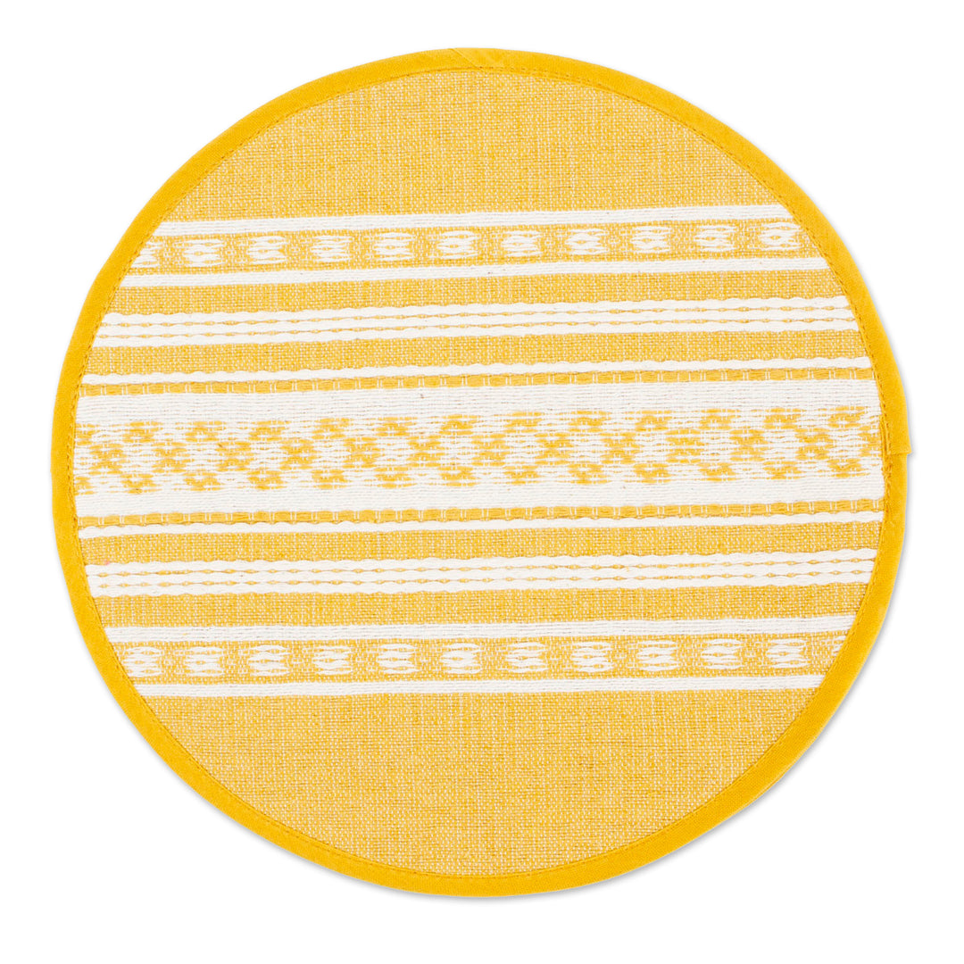 Classic-Patterned Yellow and Ivory Cotton Tortilla Warmer - Warmer in Yellow