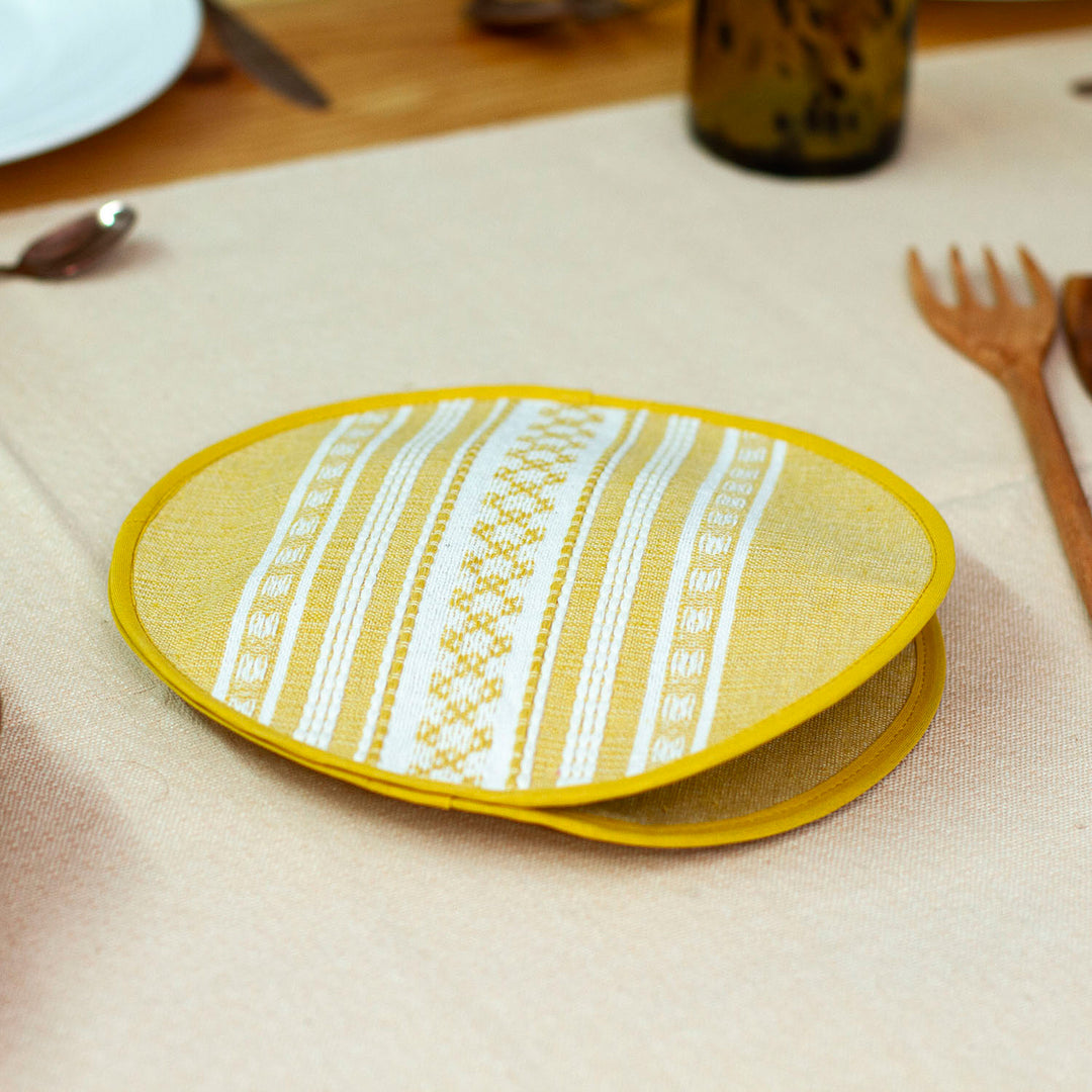 Classic-Patterned Yellow and Ivory Cotton Tortilla Warmer - Warmer in Yellow