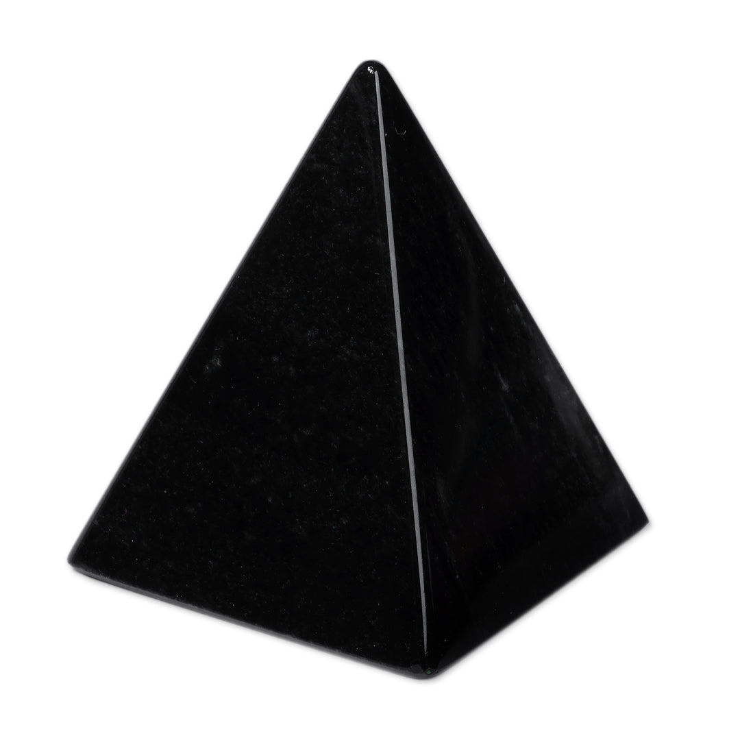 Hand-Carved Black and Silver Obsidian Pyramid Sculpture - Vestiges of Magnificence