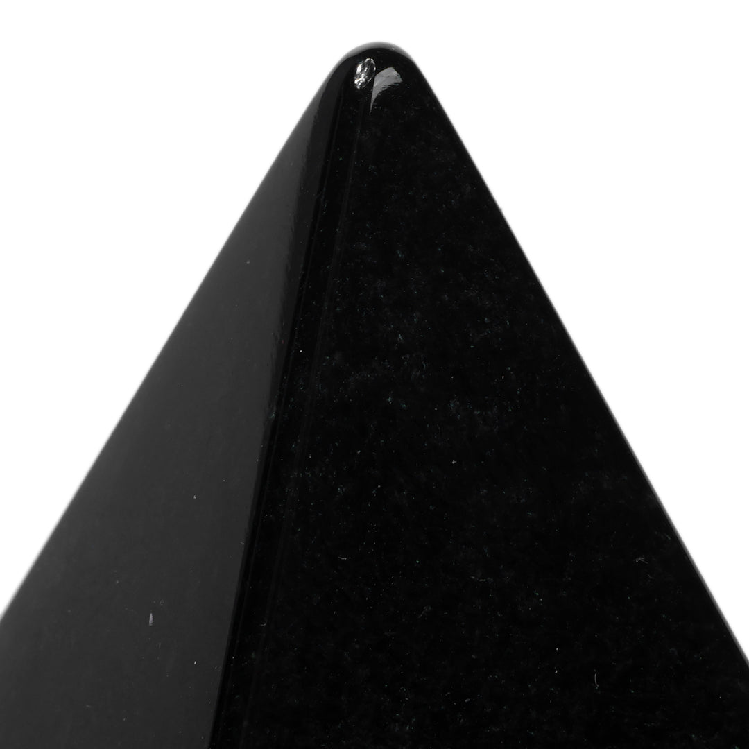 Hand-Carved Black and Silver Obsidian Pyramid Sculpture - Vestiges of Magnificence