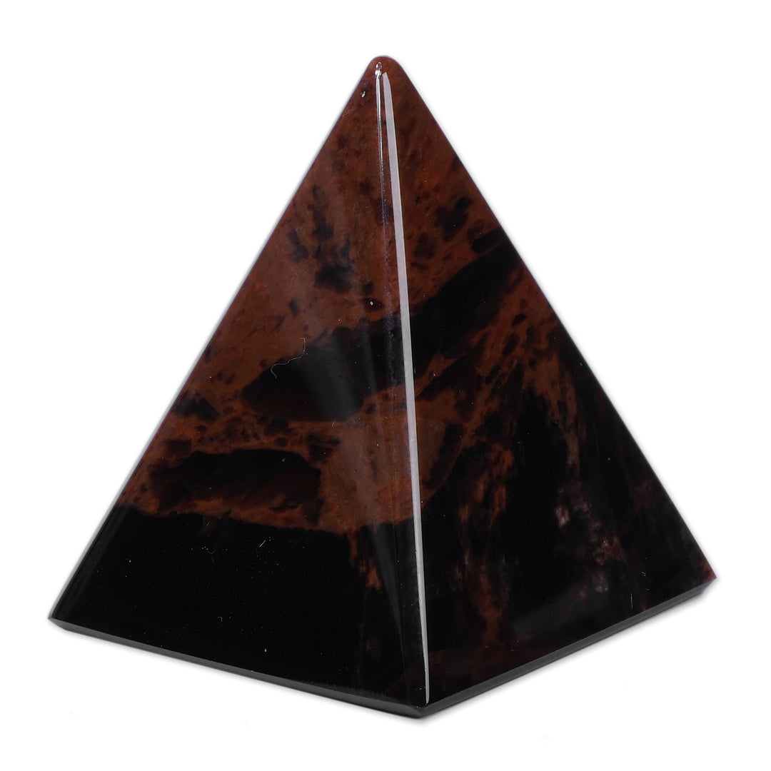 Minimalist Small-Sized Dark Brown Obsidian Pyramid Sculpture - Vestiges of Courage