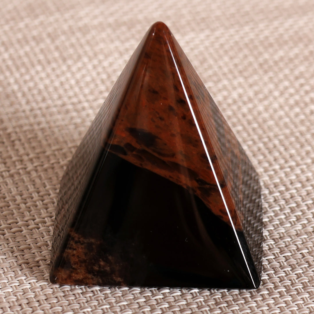 Minimalist Small-Sized Dark Brown Obsidian Pyramid Sculpture - Vestiges of Courage