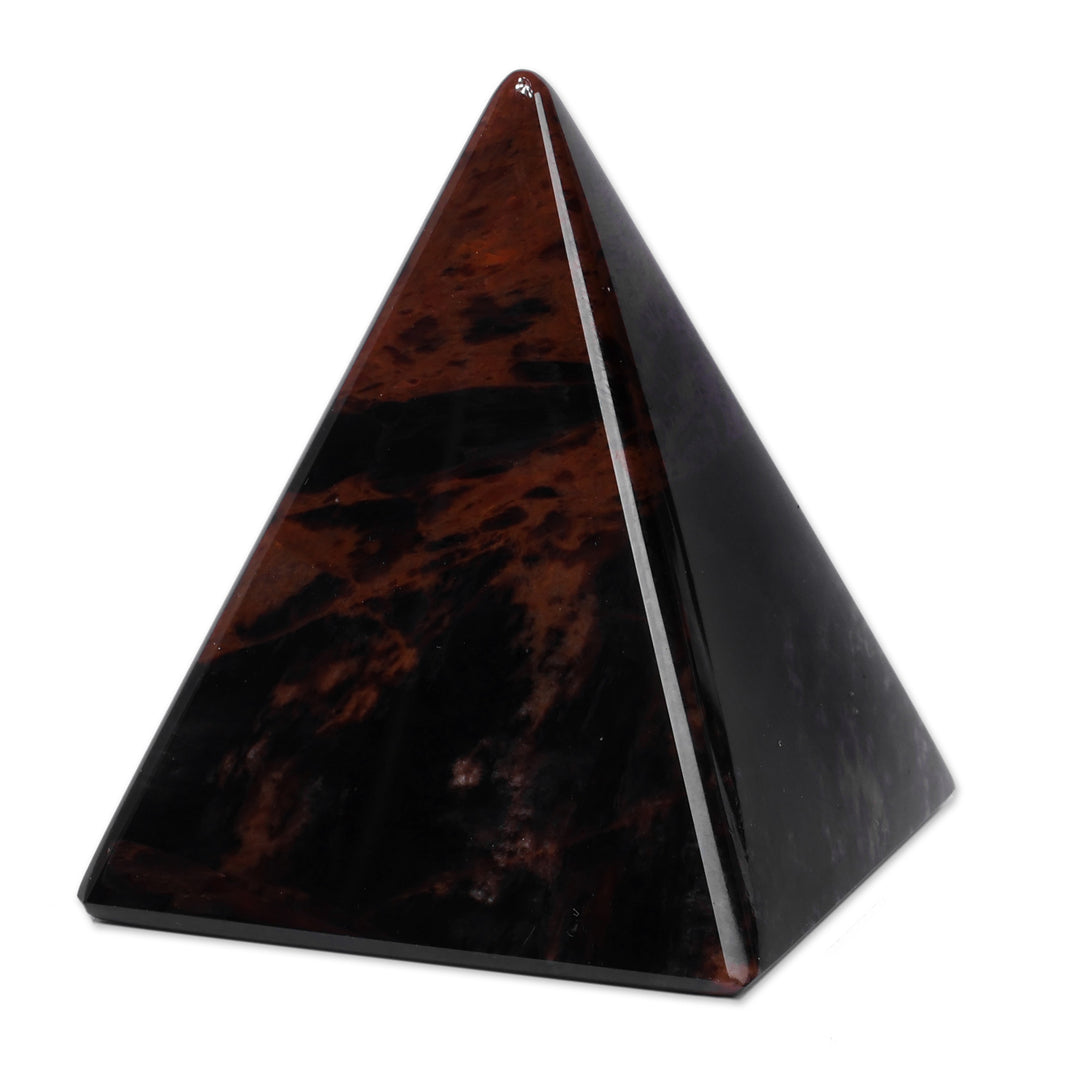 Minimalist Small-Sized Dark Brown Obsidian Pyramid Sculpture - Vestiges of Courage