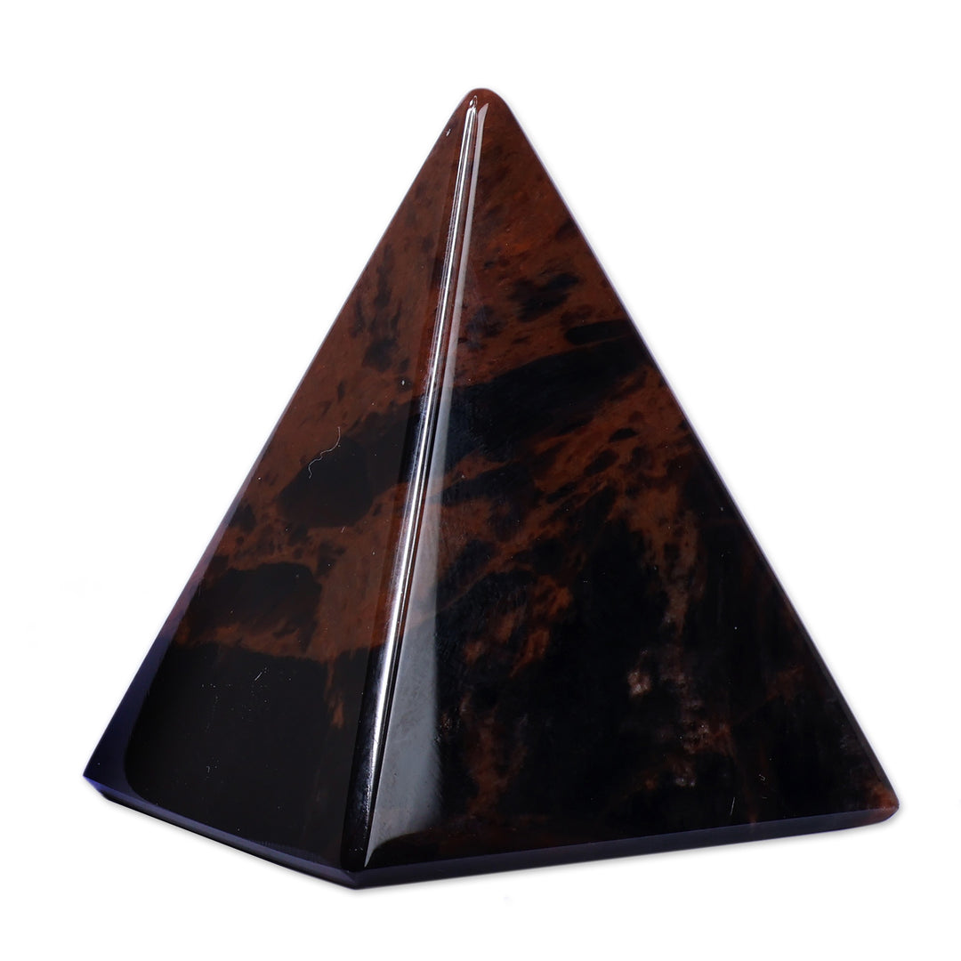 Minimalist Small-Sized Dark Brown Obsidian Pyramid Sculpture - Vestiges of Courage