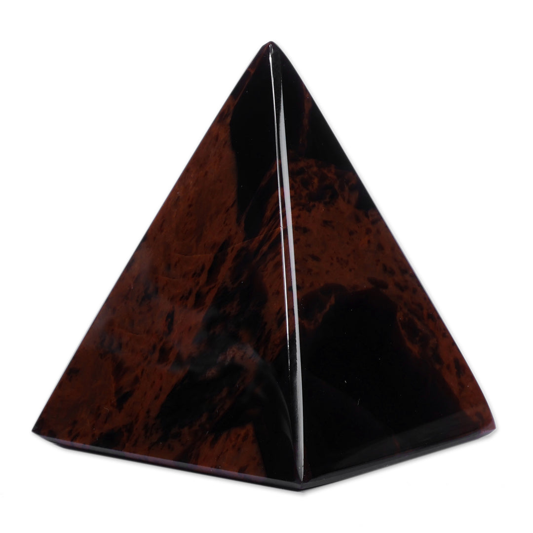 Modern Medium-Sized Dark Brown Obsidian Pyramid Sculpture - Vestiges of Courage