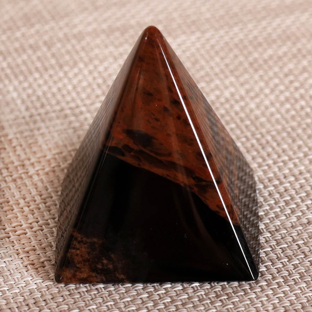 Modern Medium-Sized Dark Brown Obsidian Pyramid Sculpture - Vestiges of Courage