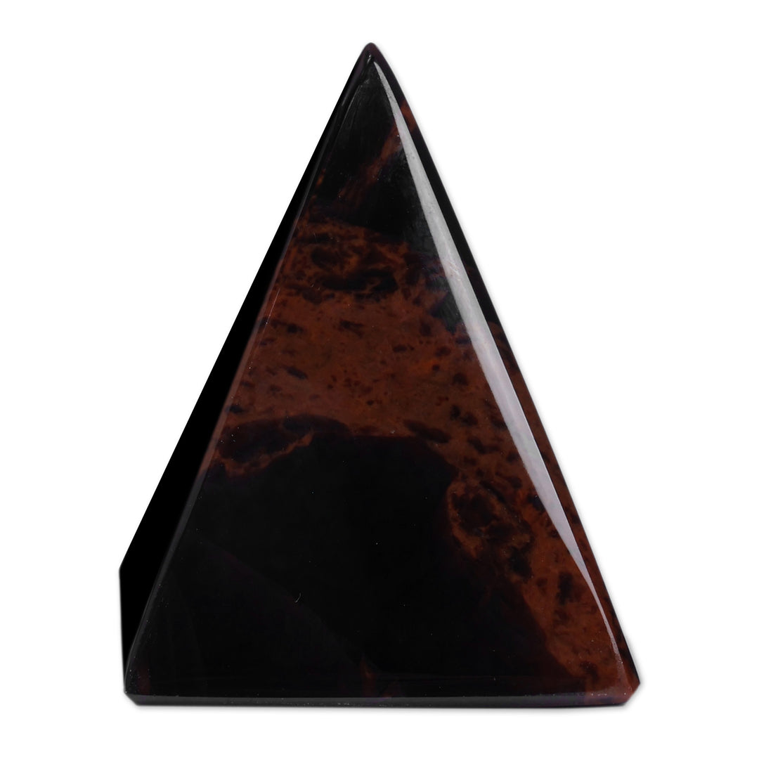 Modern Medium-Sized Dark Brown Obsidian Pyramid Sculpture - Vestiges of Courage