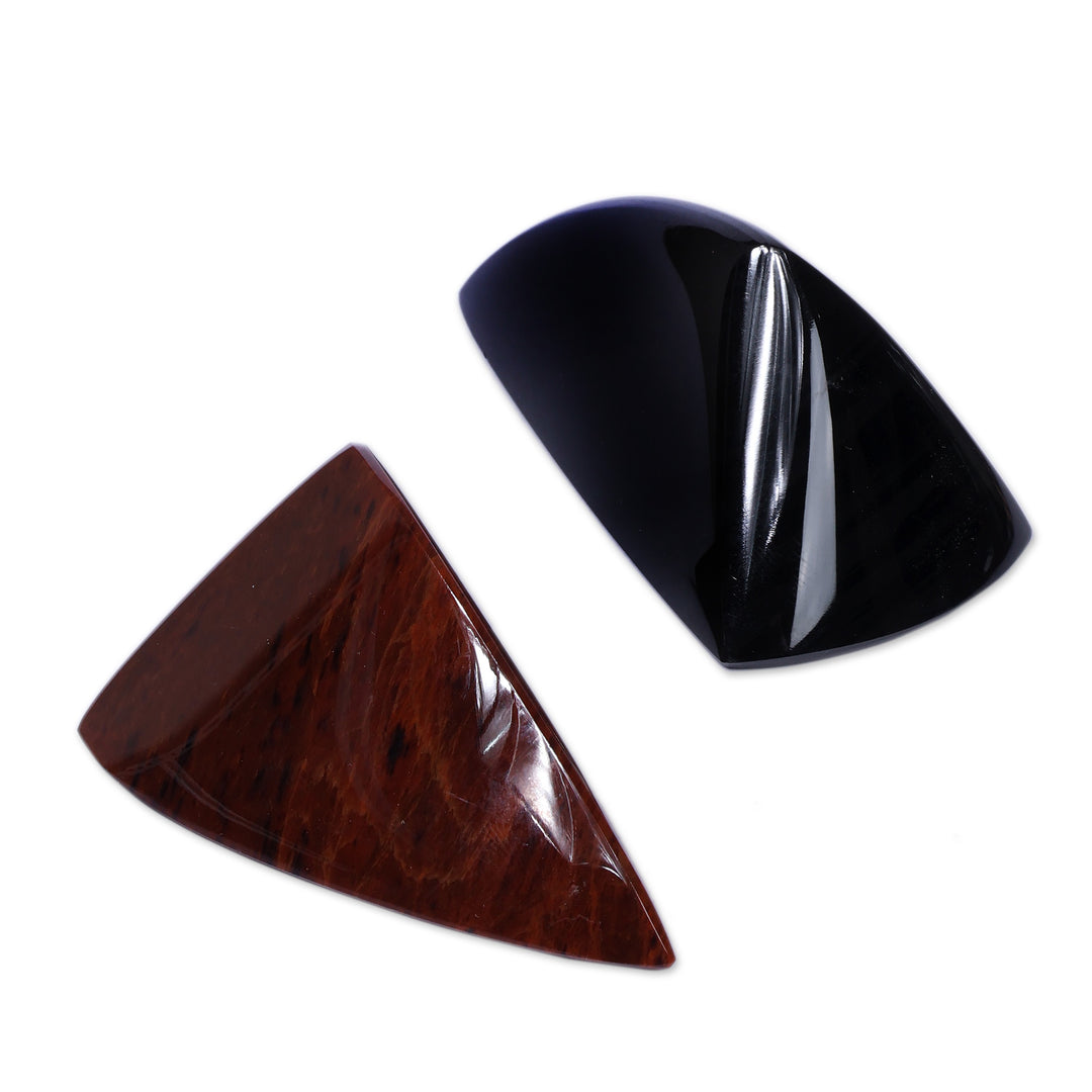 Fair Trade 2-Piece Black and Brown Obsidian Figurine Set - Precious Powers