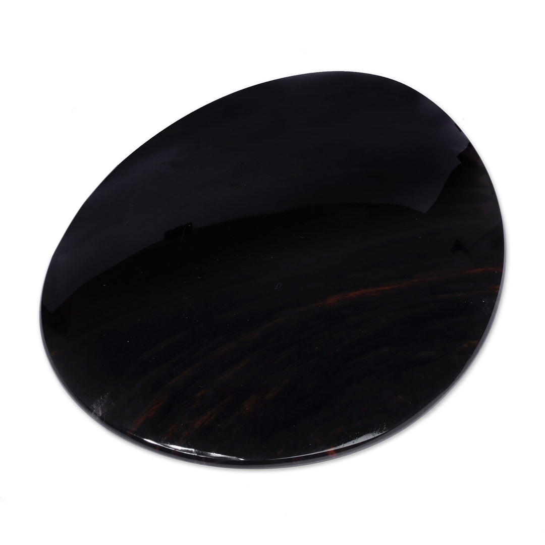 Polished Oval Black and Brown Obsidian Sculpture with Stand - First Treasure