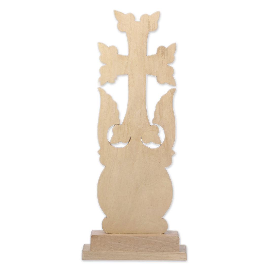 Fair Trade Folk Art Walnut Wood Cross Sculpture from Armenia - Perennial Faith
