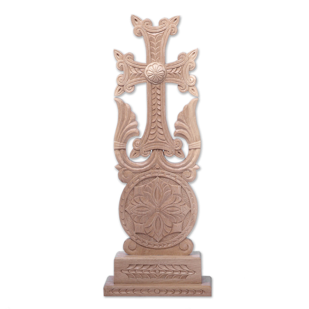 Traditional Armenian-Made Jugha Cross Walnut Wood Sculpture - Jugha Devotion