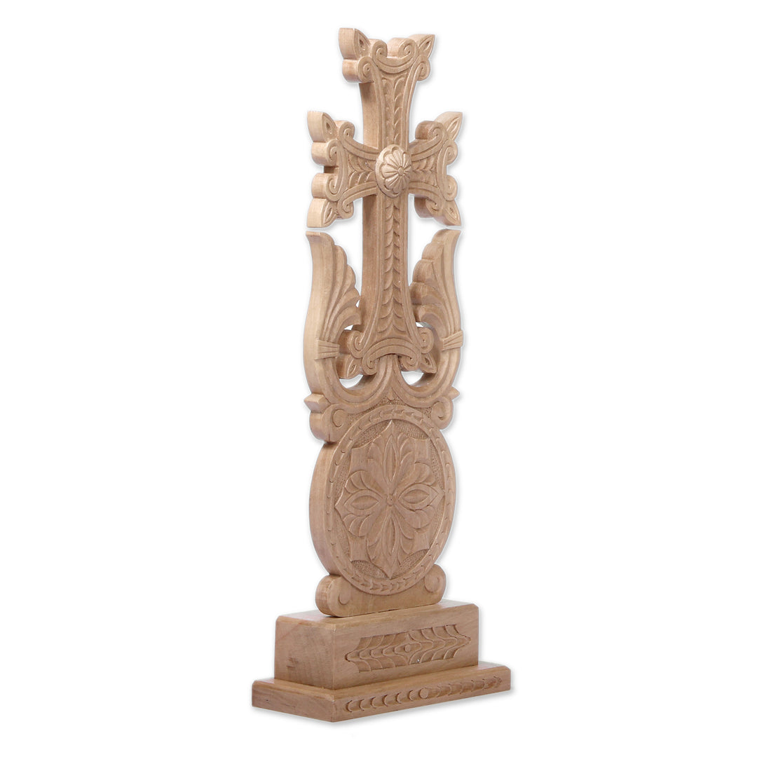 Traditional Armenian-Made Jugha Cross Walnut Wood Sculpture - Jugha Devotion