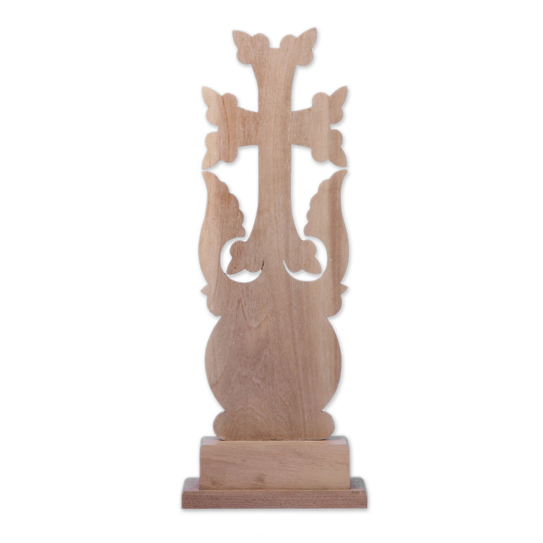 Traditional Armenian-Made Jugha Cross Walnut Wood Sculpture - Jugha Devotion