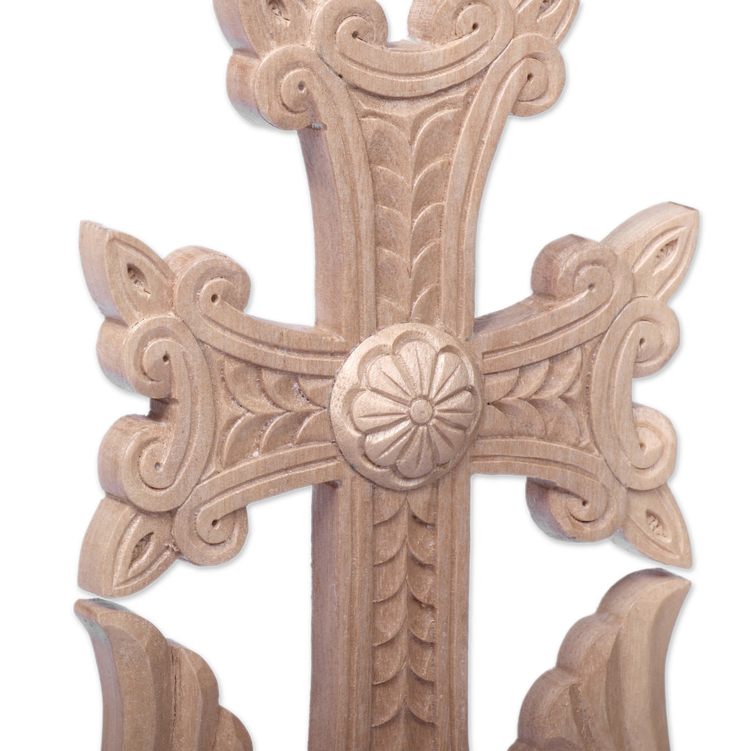 Traditional Armenian-Made Jugha Cross Walnut Wood Sculpture - Jugha Devotion