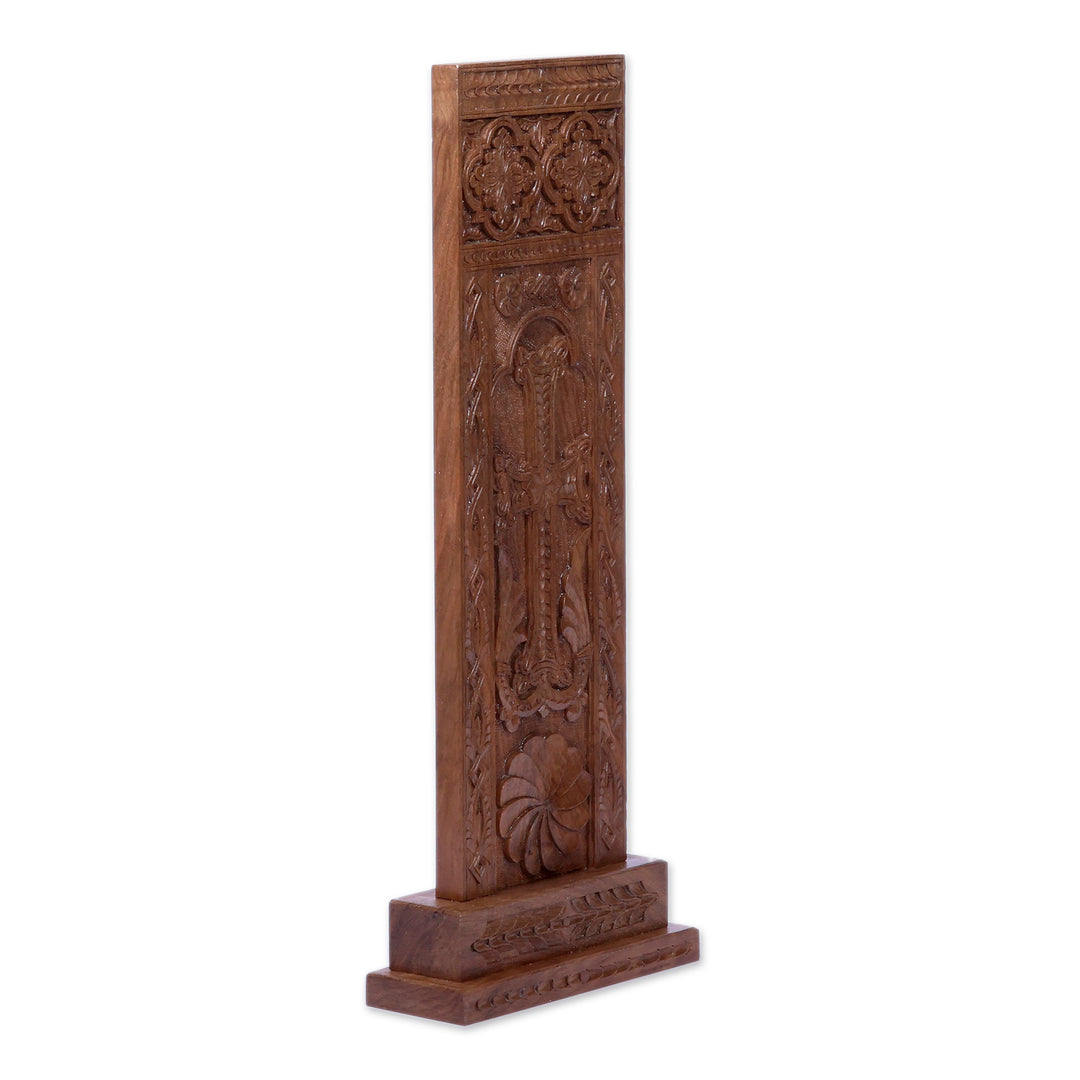 Traditional Hand-Carved Khachkar Stele Walnut Wood Sculpture - Khachkar Spirit