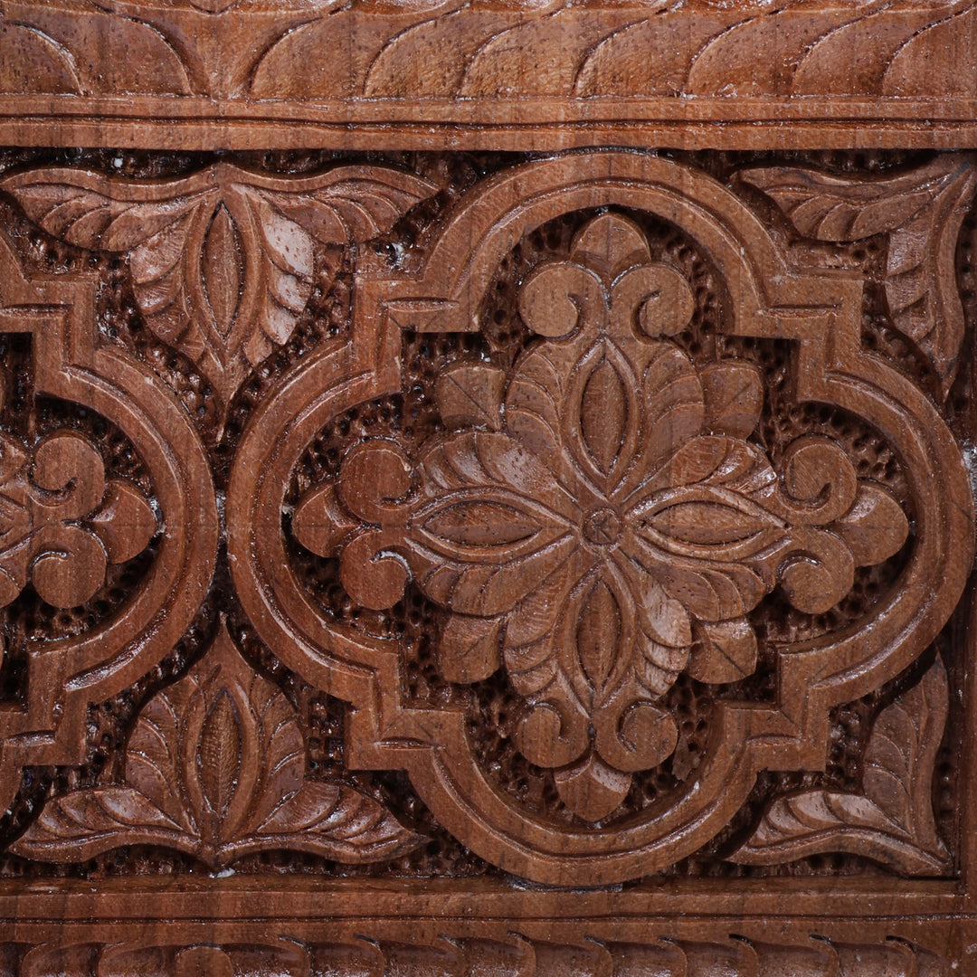 Hand-Carved Lacquered Khachkar Stele Walnut Wood Wall Accent - Khachkar Memory
