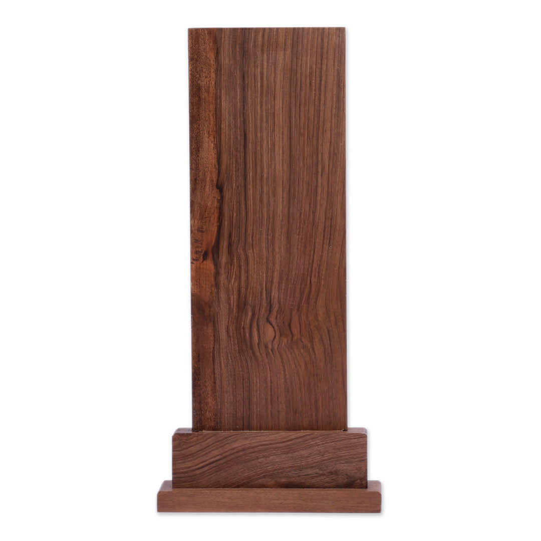 Hand-Carved Folk Art Khachkar Cross Walnut Wood Sculpture - Khachkar of Adoration