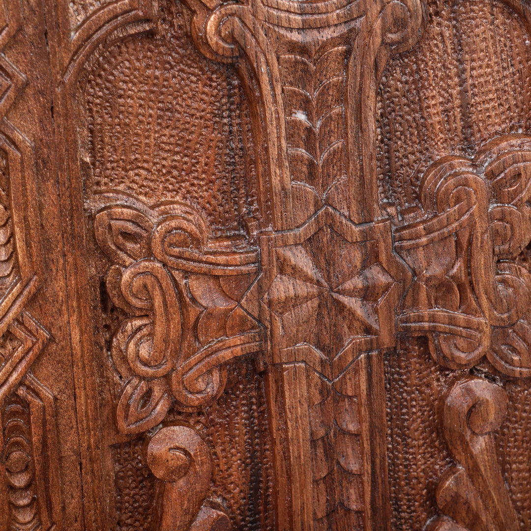 Traditional Handmade Khachkar Cross Walnut Wood Wall Accent - Khachkar of Devotion