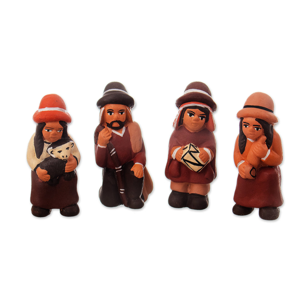 Hand-Painted Andean-Themed 4-Piece Ceramic Figurine Set - Andean Souls