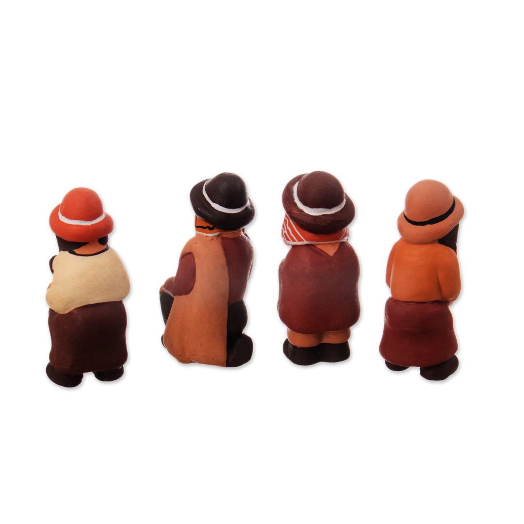 Hand-Painted Andean-Themed 4-Piece Ceramic Figurine Set - Andean Souls
