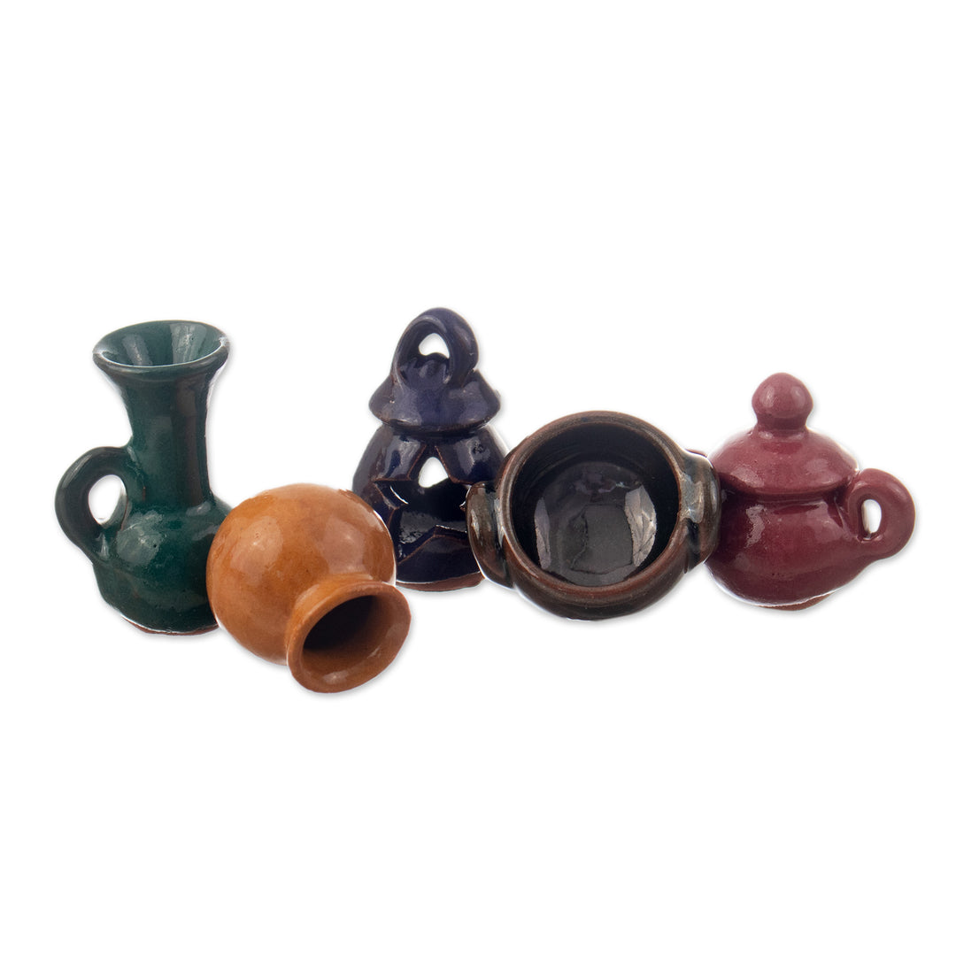 5 Hand-Painted Andean Vase-Inspired Ceramic Mini Figurines - At the Market