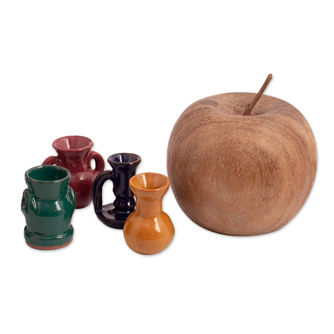 5 Hand-Painted Andean Vase-Inspired Ceramic Mini Figurines - At the Market
