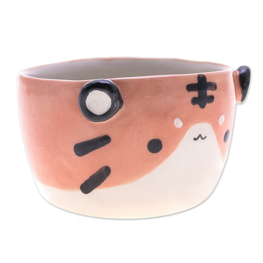 Fair Trade Tiger-Themed Mini Flower Pot and Saucer (Small) - Tiger Spring