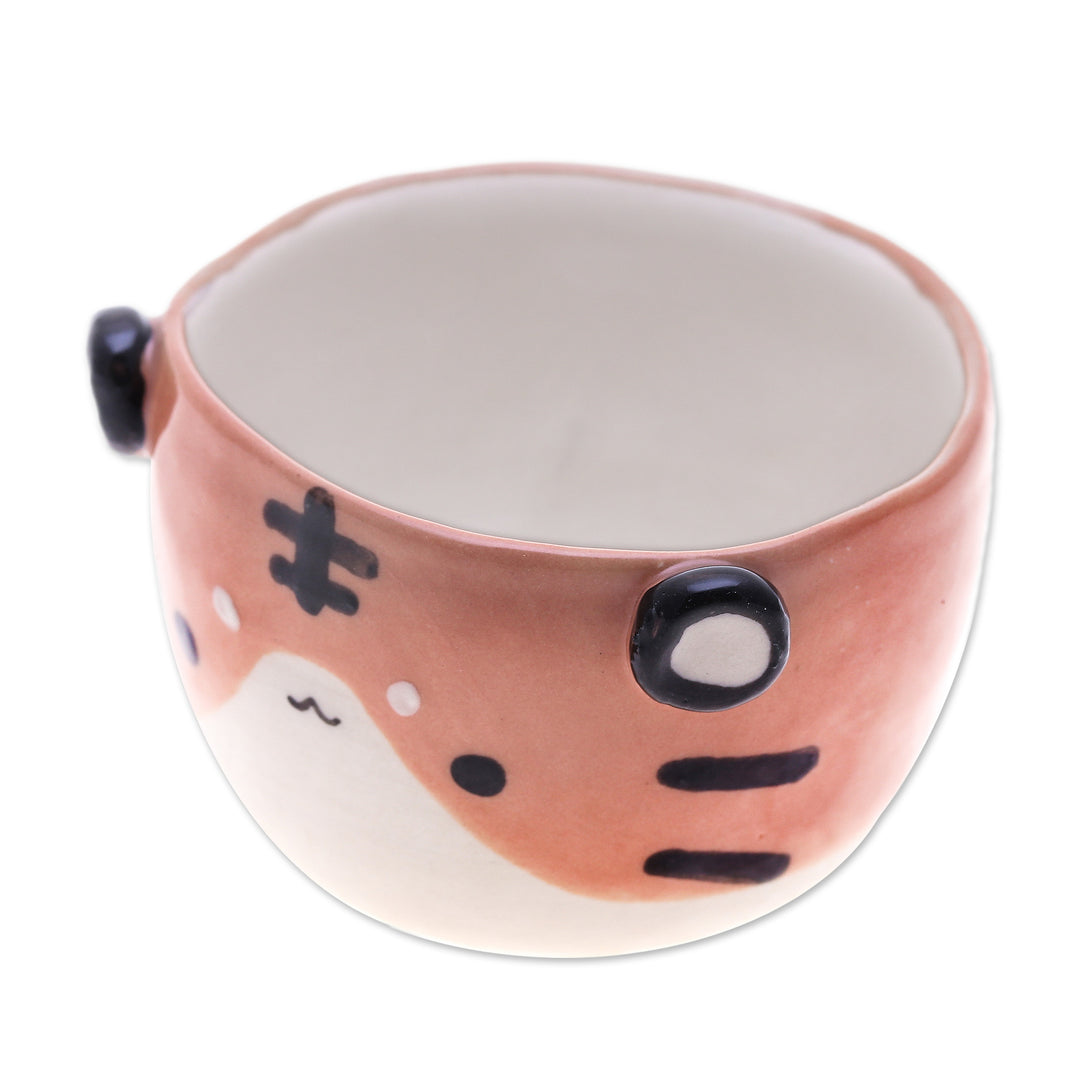 Fair Trade Tiger-Themed Mini Flower Pot and Saucer (Small) - Tiger Spring