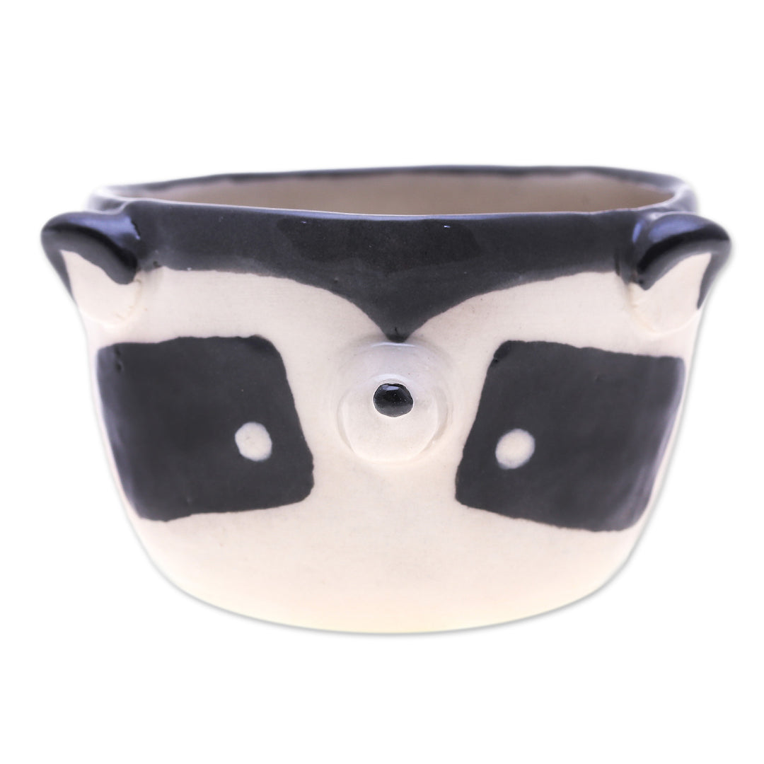 Raccoon-Themed Ceramic Mini Flower Pot and Saucer (Small) - Raccoon Spring