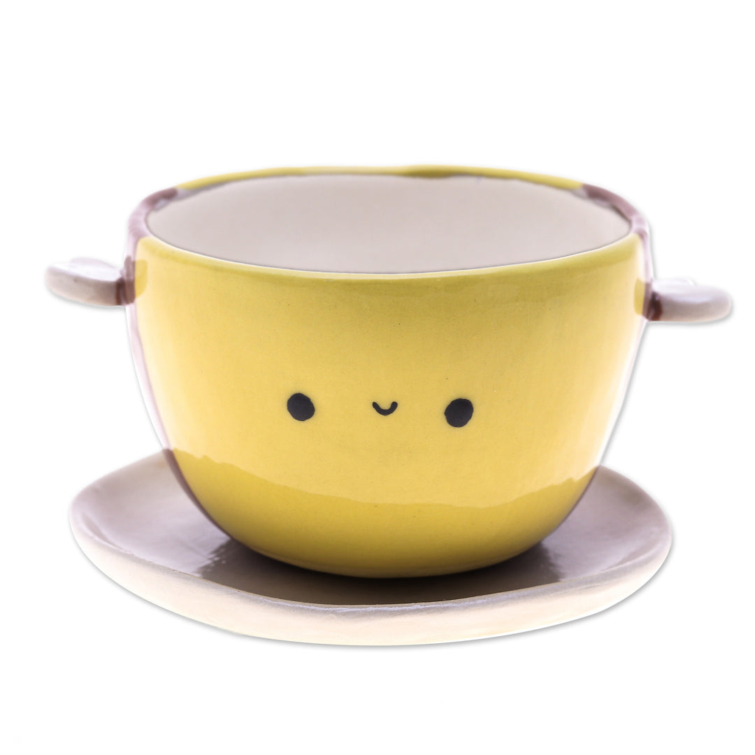 Handmade Bee-Shaped Ceramic Flower Pot and Saucer (Medium) - Bee Epoch
