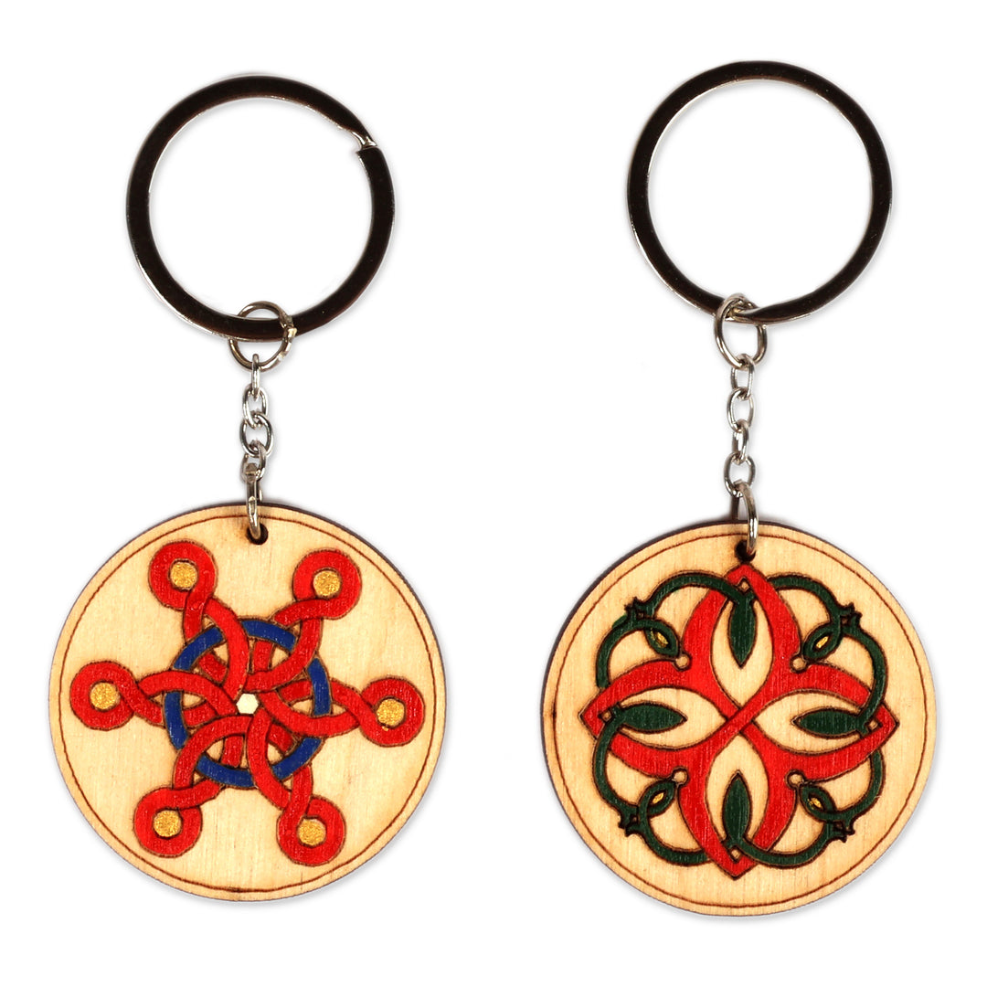 Hand-Painted Traditional Armenian 2-Piece Wood Keychain Set - Sigil of Heritage