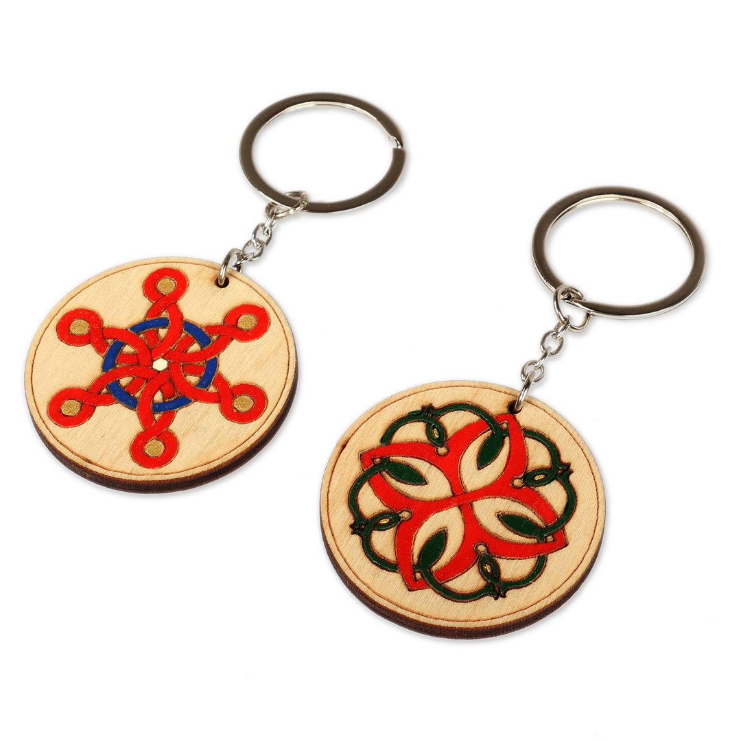 Hand-Painted Traditional Armenian 2-Piece Wood Keychain Set - Sigil of Heritage