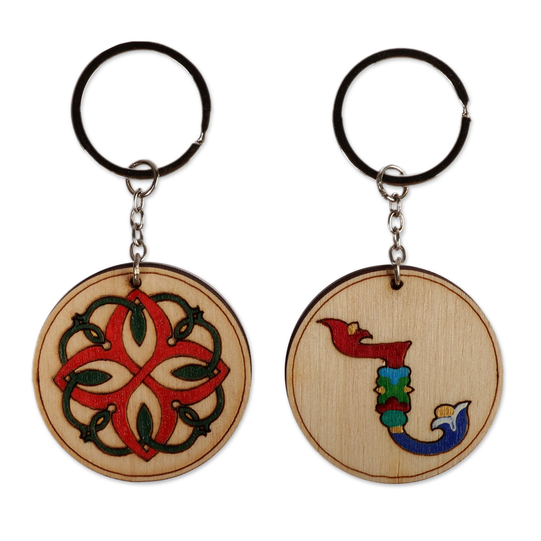 Regal Bloom and Letter N-Themed 2-Piece Wood Keychain Set - Palatial N