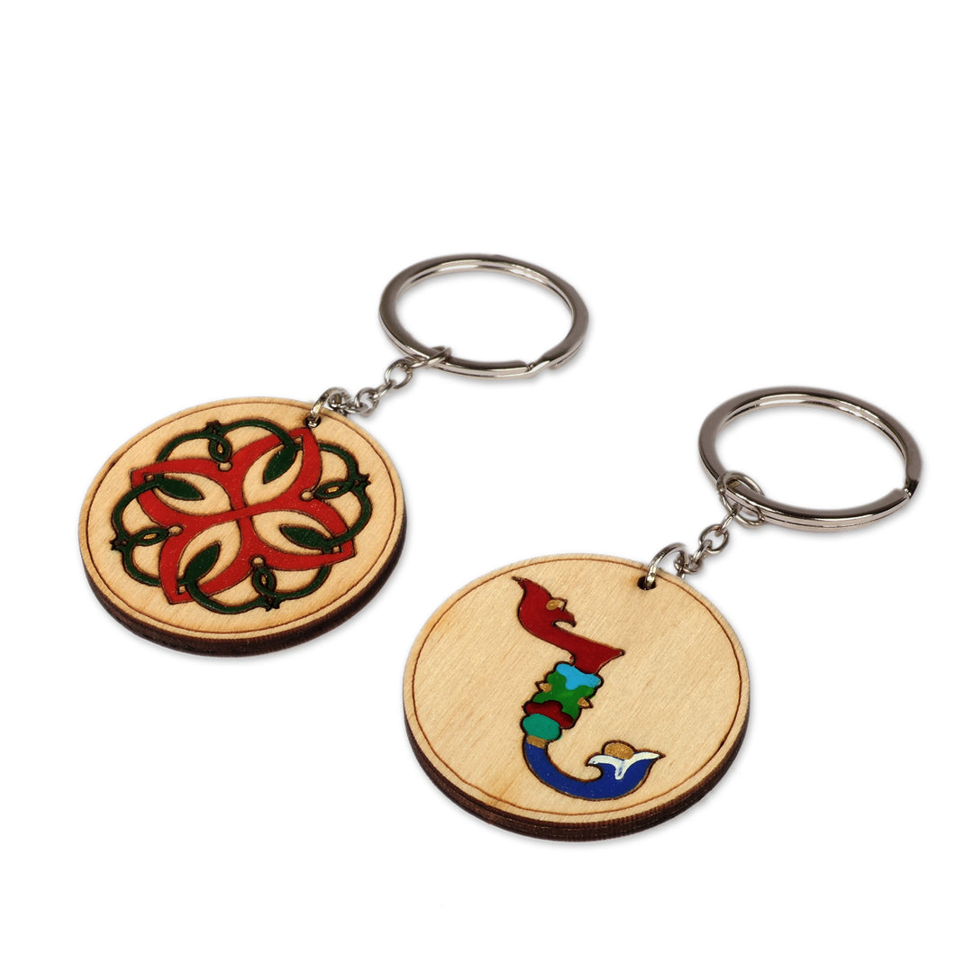Regal Bloom and Letter N-Themed 2-Piece Wood Keychain Set - Palatial N