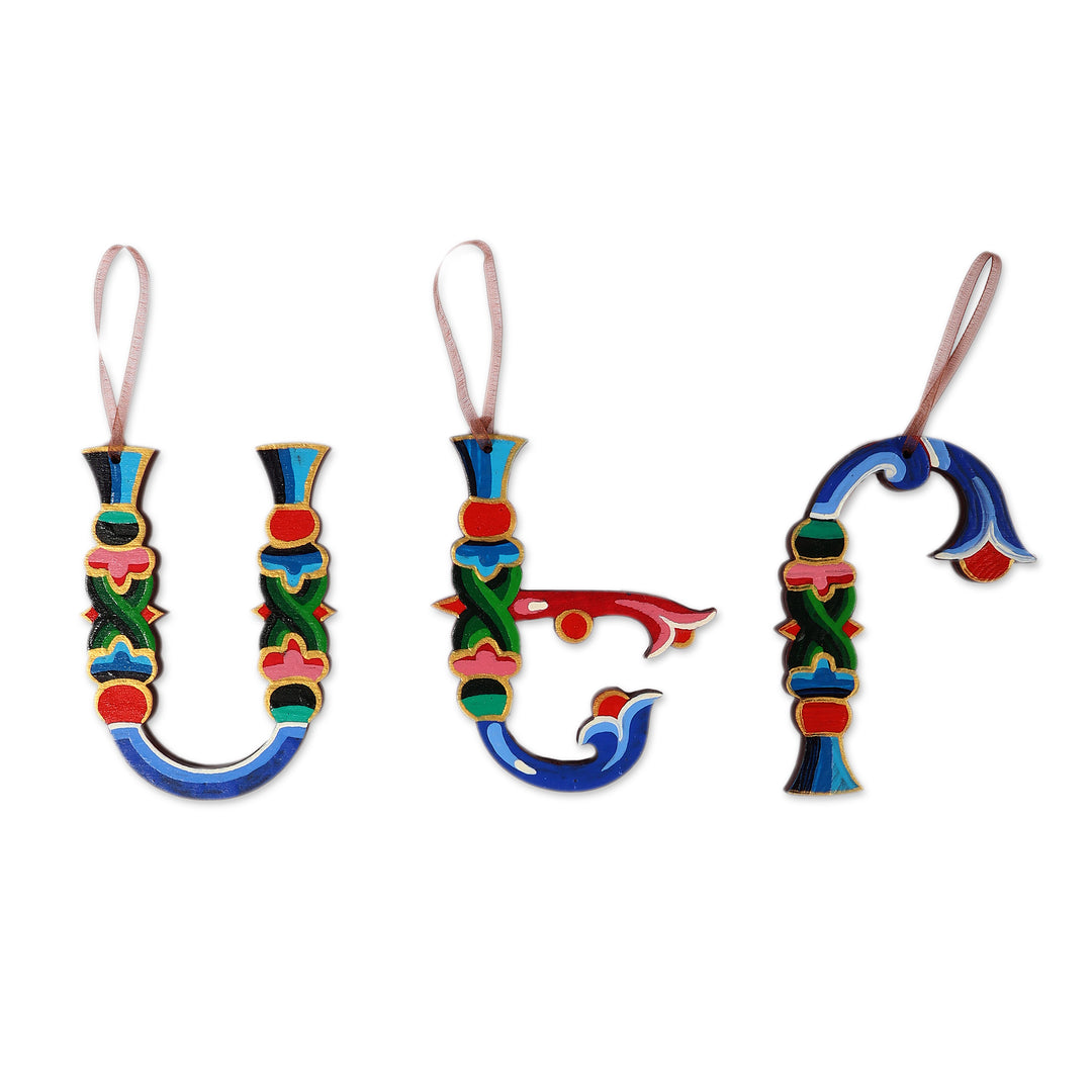 Hand-Painted 3-Piece Armenian Love Alphabet Ornament Set - Armenian Love