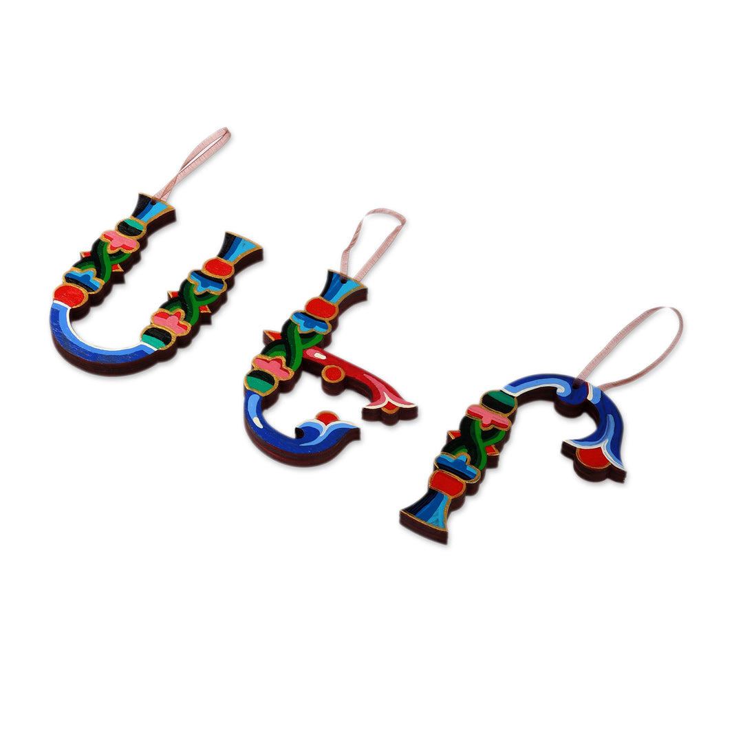 Hand-Painted 3-Piece Armenian Love Alphabet Ornament Set - Armenian Love