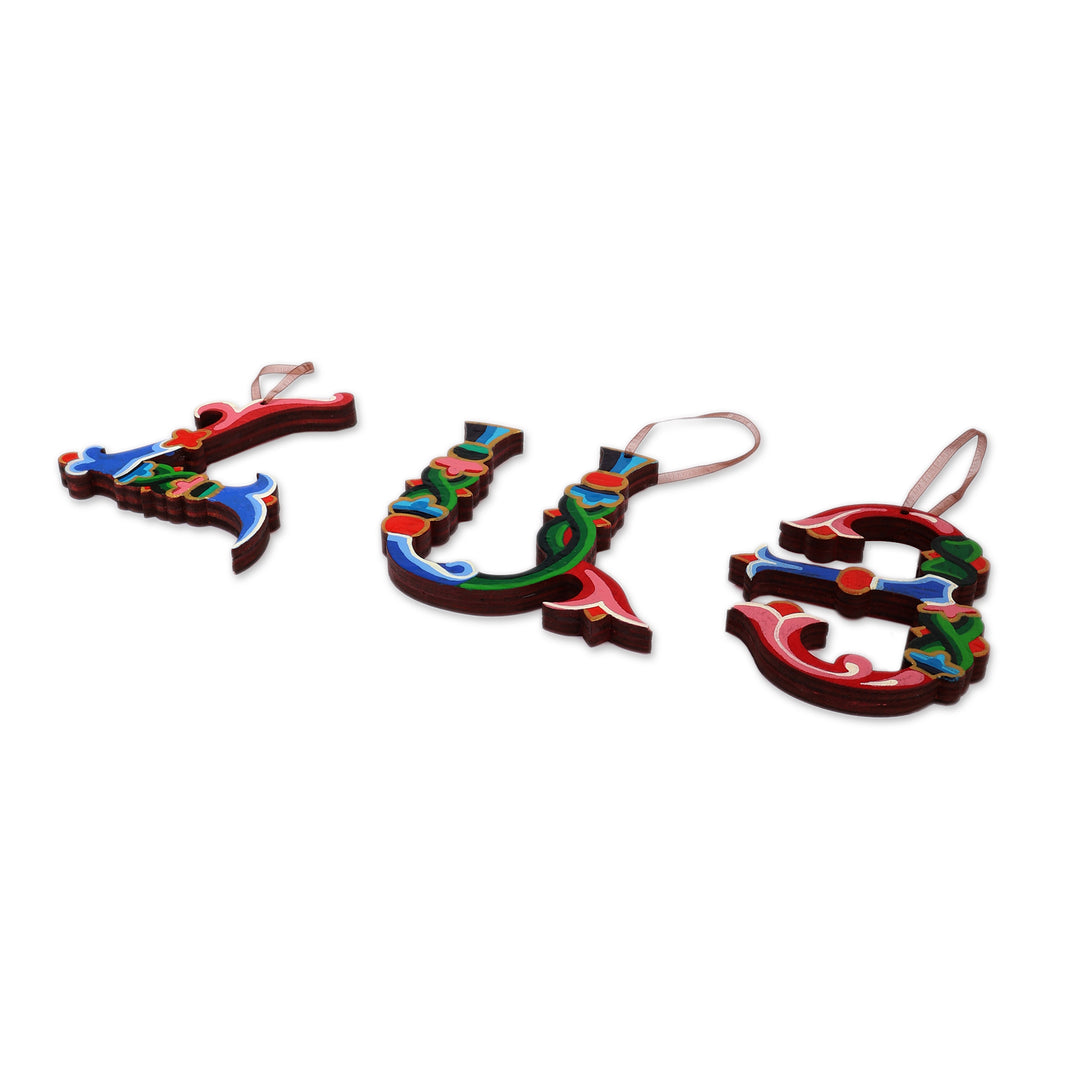 Fair Trade Handmade 3-Piece Armenian Alphabet Ornament Set - Armenian Folk