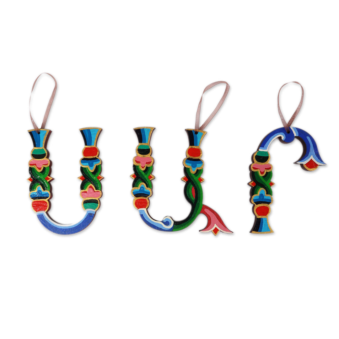 Artisan-Made 3-Piece Armenian Mountain Alphabet Ornament Set - Armenian Nature