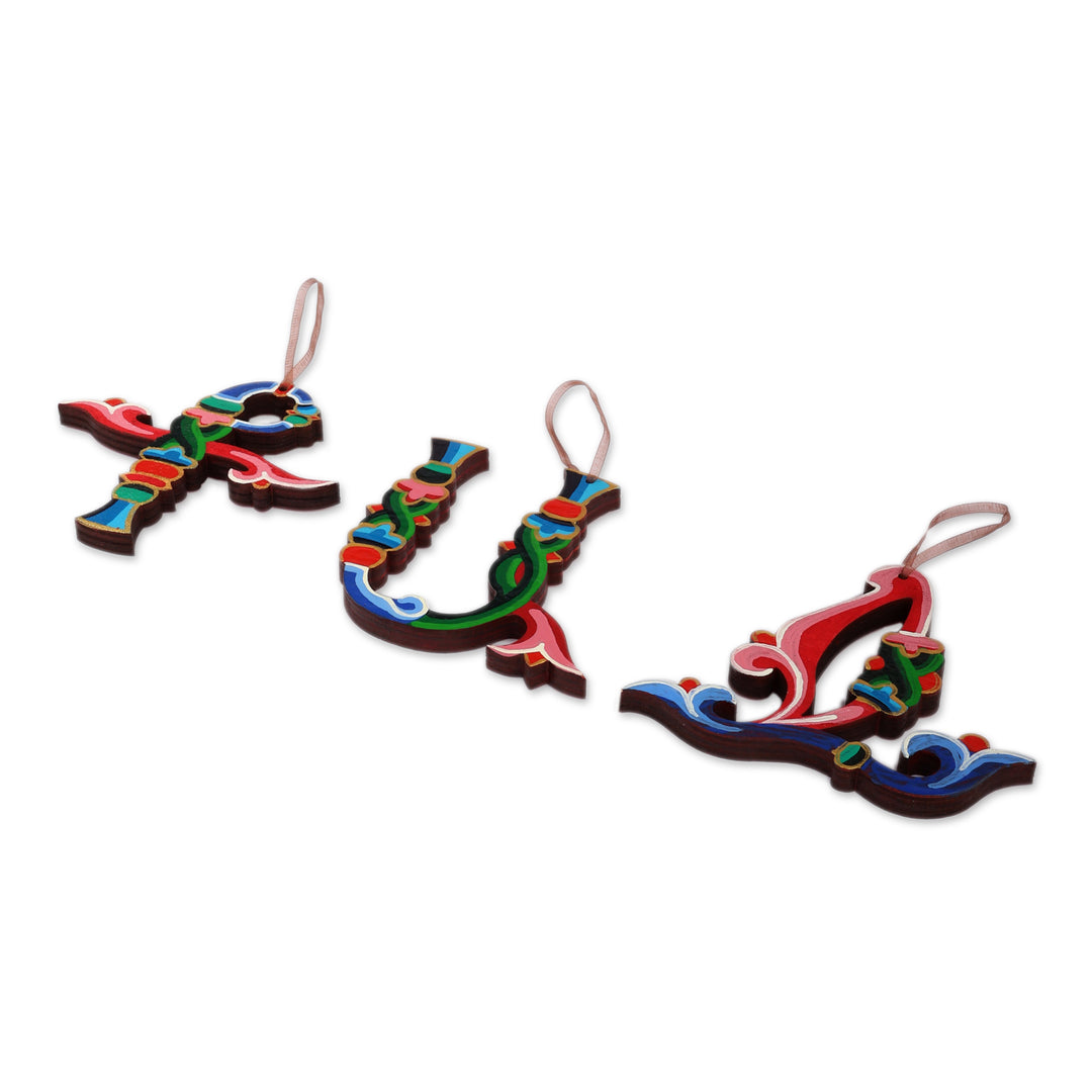Folk Art-Themed 3-Piece Armenian Brave Alphabet Ornament Set - Armenian Bravery