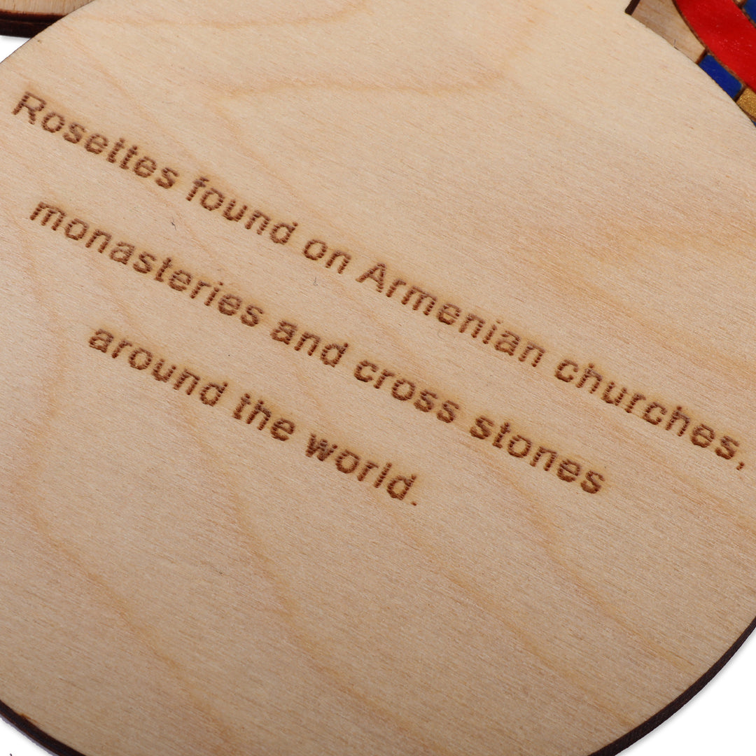 Folk Art-Themed 3-Piece Round Wood Ornament Set from Armenia - Ancient Elements